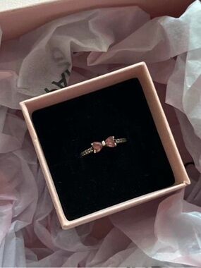 Pandora Pink Bow Ring on Gold Band